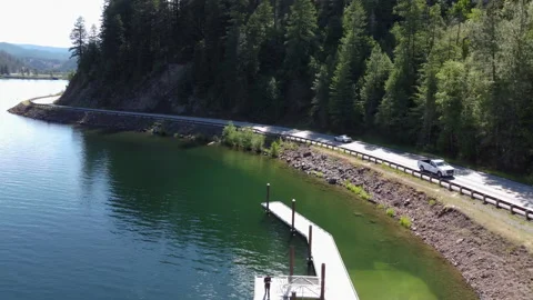 Aerial View of a Scenic Pull Off and Doc on Coeur d'Alene Lake Stock Footage 208796155