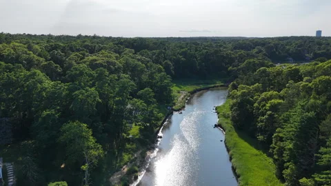 Aerial View of a Scenic Salt Pond in Pleasant Bay, Cape Cod Stock Footage 340562148