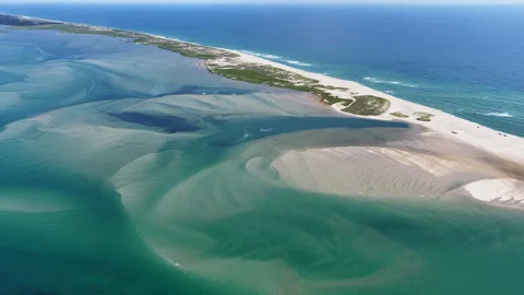 Aerial View of the Scenic, Sandy Coast of Cape Cod, Massachusetts Vídeo Stock 342083567