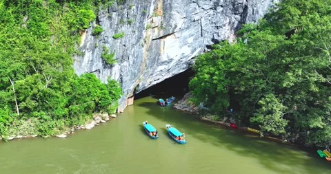 Aerial view of Scenic the Son River from Phong Nha Cave at Phong Nha-Ke Bang Stock Footage 342372405