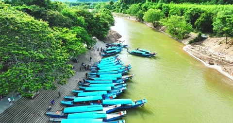 Aerial view of Scenic the Son River from Phong Nha Cave at Phong Nha-Ke Bang Stock Footage 342372442