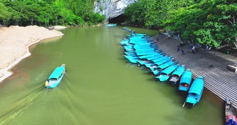 Aerial view of Scenic the Son River from Phong Nha Cave at Phong Nha-Ke Bang Stock Footage 342372460