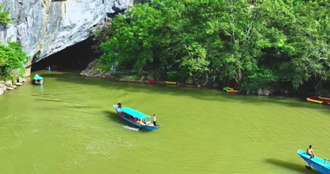 Aerial view of Scenic the Son River from Phong Nha Cave at Phong Nha-Ke Bang Stock Footage 342372482
