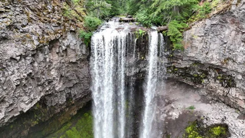 Aerial View of Scenic Waterfall on Eastern Slope of Mt. Hood, Oregon Stock-Footage 251593734