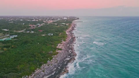 Aerial View of School and Catholic Church by the Bay, Hunters, Grand Bahama Stock Footage 146348880