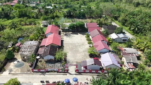 Aerial view of the school building and the activities of students playing o.. Stock Footage 338313600