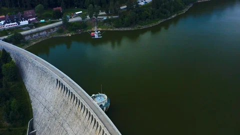 Aerial view of the Schwarzenbach Dam in the black forest Stock Footage 126074953