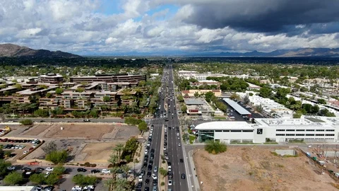 Aerial view of Scottsdale desert city in Arizona east of state capital Phoenix. Stock Footage