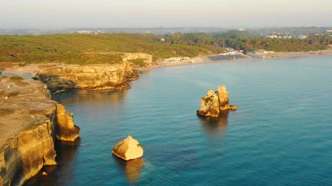 Aerial view of the sea and cliffs at sunrise Stock Footage 111875853