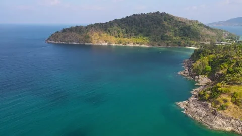 Aerial view sea clear cloud blue sky background Island Phuket Thailand Stock Footage 153376668