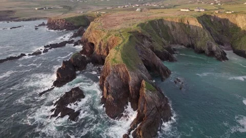 Aerial View of Sea Cliffs on Dingle Peninsula on West Coast of Ireland Stock Footage 273589756