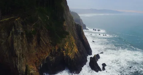 Aerial View of Sea Cliffs with Dramatic Light Stock Footage 63008602