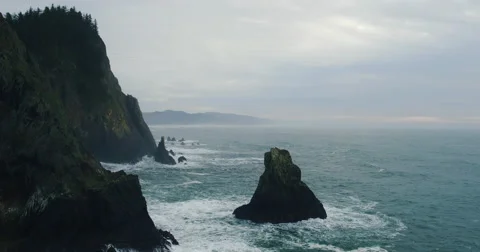 Aerial View of Sea Cliffs with Dramatic Light in the Pacific Northwest Stock Footage 63008936