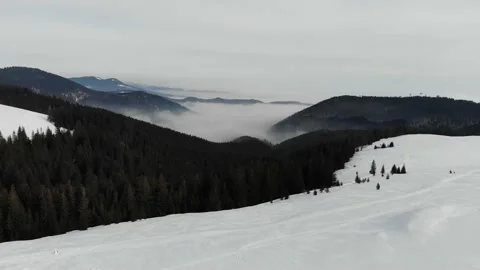 Aerial view of a sea of clouds over the mountains valley in the Video stock 149274677