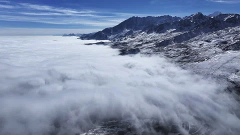 Aerial view of sea of clouds over Yajiageng Mountain in Western Sichuan Stock Footage 332555297