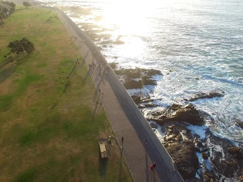 Aerial View of Sea Point at Sunset with Lion's Head and Table Mountain Stock Footage 79772885