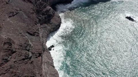 Aerial view of the Sea port and beach of La Aldea (Canary Islands, Spain, Europe Stock Footage 153844853