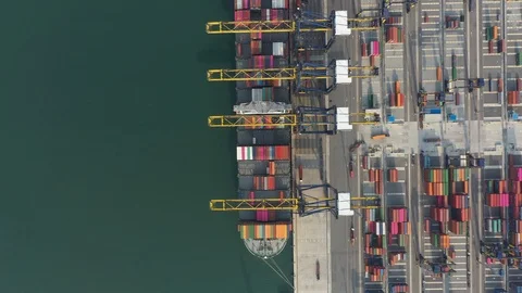 Aerial view sea port Container loading s... | Stock Video | Pond5