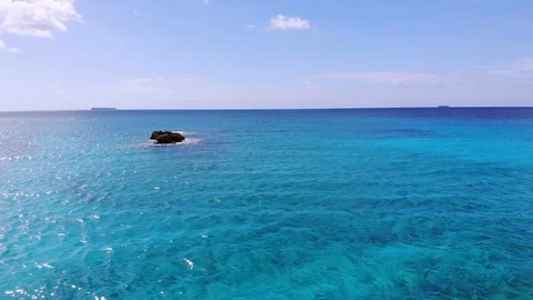 Aerial View of Sea Rocks in Clear Blue Waters, Grand Bahama, Bahamas Stock Footage 105534825