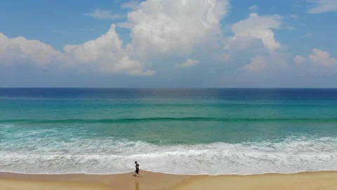 Aerial view sea wave beach on sea island with blue sky Stock Footage 134915055