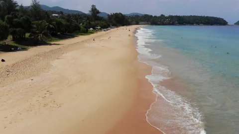 Aerial view sea wave beach with white sand summer vacation background Stock Footage 204113880