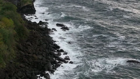 Aerial view of sea waves and fantastic Rocky coast in Kvariati, Georgia Видео 220802976