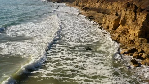 Aerial view on the sea waves. Background video. Ukrainian landscape Stock Footage 124148524