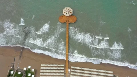 Aerial view of sea waves reaching sandy beach. Meditteranean sea. Turkey, Belek Video stock 133462271