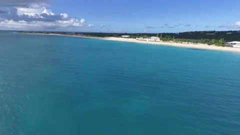 Aerial view of the sea waves touching the sandy beach of St. Martin, Baie Longue Stock Footage 196609937