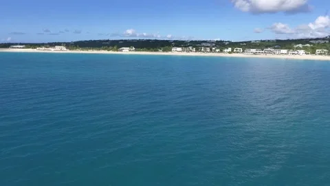 Aerial view of the sea waves touching the sandy beach of St. Martin, Baie Longue Stock Footage 196610104
