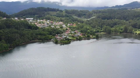 Aerial view of seashore in the Ria de Vigo, Spain. Stock Footage 237052363