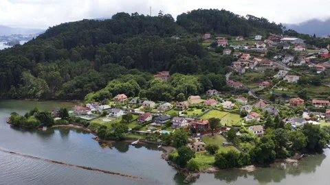 Aerial view of seashore in the Ria de Vigo, Spain. Stock Footage 237053059