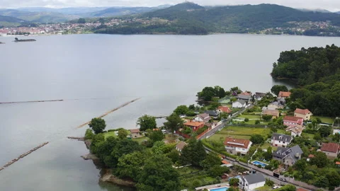 Aerial view of seashore in the Ria de Vigo, Spain. Stock Footage 237053762