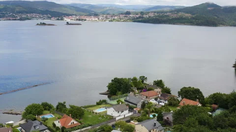 Aerial view of seashore in the Ria de Vigo, Spain. Stock Footage 237054258