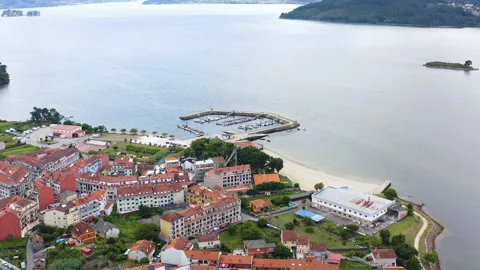 Aerial view of seashore in the Ria de Vigo, Spain. Stock Footage 237102056