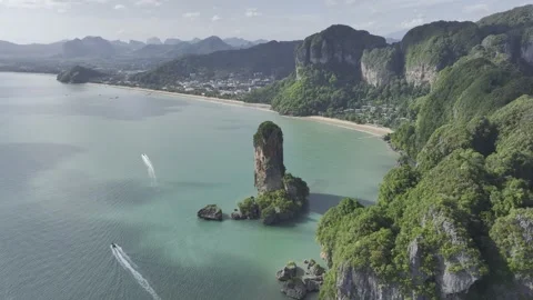 Aerial view of Seashore scenery of Tonsai beach in Krabi Thailand Stock Footage 266397108