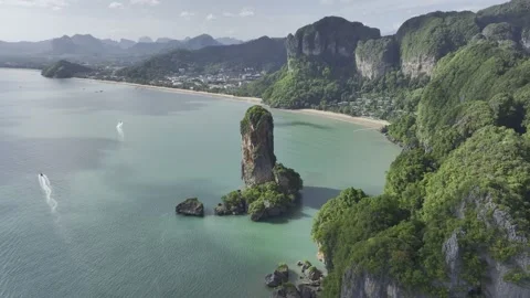 Aerial view of Seashore scenery of Tonsai beach in Krabi Thailand Stock-Footage 266397233