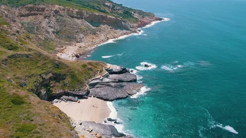Aerial View Seashore with Waves Stock Footage 75862676
