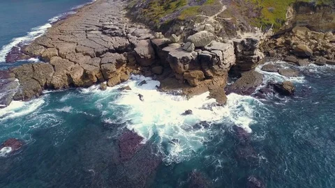Aerial View Seashore with Waves Stock Footage 82499458