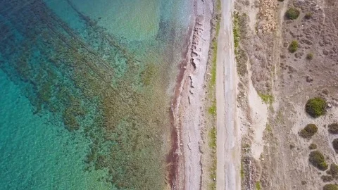 Aerial view of seashore, weather changes, sunny to cloudy, storm coming, Cyprus Video stock 112366625