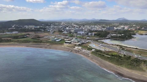 Aerial View of A Seaside Town on Eastern Shore of Jeju Volcanic Island. Stock Footage 146066977