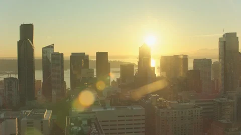 Aerial View of Seattle City Washington USA Shot on RED Stock Footage