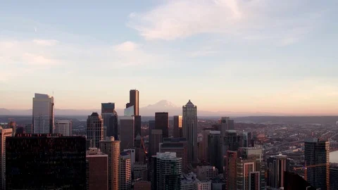 Aerial View of Seattle At Sunset Stock Footage 114891088