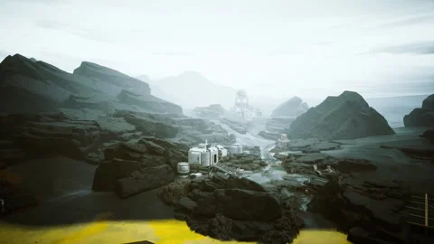 Aerial view of secluded mountain settlement with atmospheric elements Stock Footage 334330930