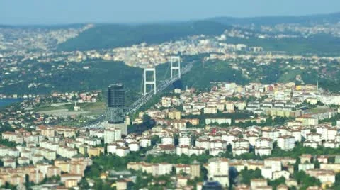 Aerial view to second Bosphorus (Fatih Sultan Mehmet) bridge and city 스톡 동영상 12253317