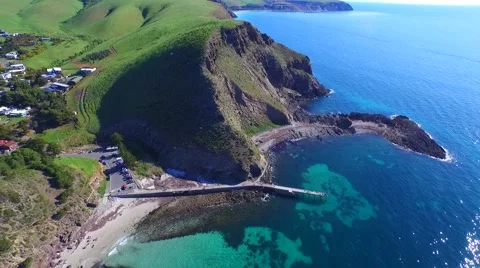 Aerial view Second Valley Jetty and foreshore Stock Footage 57987562