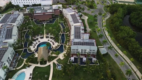 Aerial view of Secrets Royal Beach Punta Cana is tropical hotel, solar panels Stock Footage 272817754