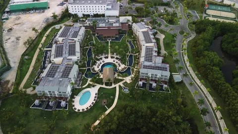 Aerial view of Secrets Royal Beach Punta Cana is tropical hotel, solar panels Video stock 274485613