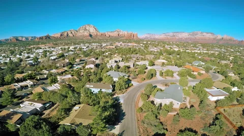 Aerial view of Sedona, Arizona and Red Rocks formations Stock Footage