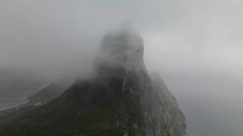Aerial view of Segla mountain above the fjord, Senja Stock Footage 345167154